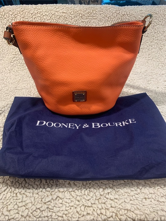Dooney & Bourke Handbags - Dooney & Bourke Bright Coral Pebbled Leather Bucket Shoulder Bag